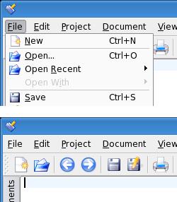 Image of an unrestricted menu and toolbar